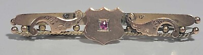 #ad Antique Victorian Hallmarked 9ct 375 Yellow Gold And Ruby Bar Brooch 2.43grams AU $155.00