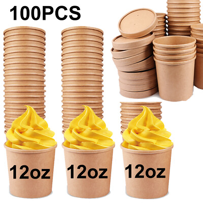 100x Salad Containers Disposable Snack Cups Soup Bowls w LidsIce cream Cups $26.29