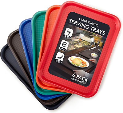 #ad Large Plastic Serving Trays Fast Food Set of 6 16” X 12” Multicolor Cafeteria $38.34