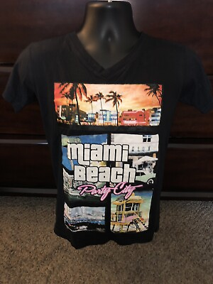 #ad Miami Beach Party City Shirt Video Game Black Size SMALL $8.53