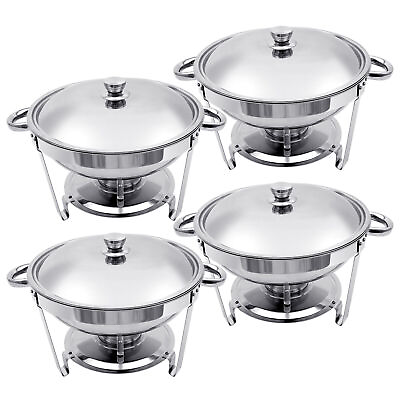 #ad 8 QT Round Stainless Steel Chafer Chafing Dish Sets Catering Food Warmer 4PACK $110.89