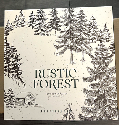 #ad Pottery Barn Rustic Forest Dinner Plates Set 4 Year round Christmas NEW Cabin $124.79
