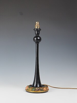 #ad Antique Black Carved Wood Painted Fruit Table Lamp GBP 252.00