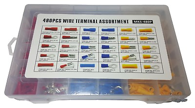 480 PC ASSORTED INSULATED ELECTRICAL WIRE TERMINAL CRIMP CONNECTOR SPADE SET KIT $18.99