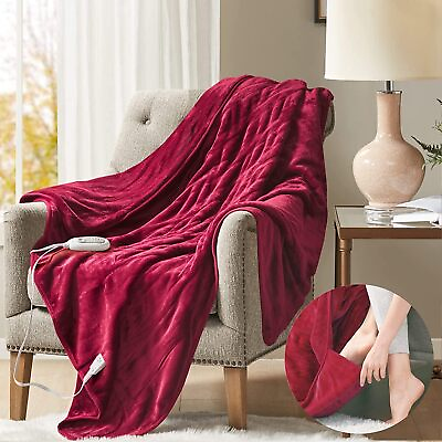 #ad Micro plush Heated Blanket With Foot Pocket Red 50X62 Inch Soft Toe Warmers $56.49