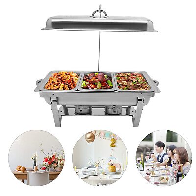#ad Stainless Steel Catering Serve Restaurant Food Warmer Silver W 3 Food Pans $56.70