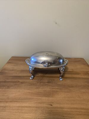 #ad Vtg Antique Silver Roll Top Dome Chafing Caviar Butter Dish butler server $203.89