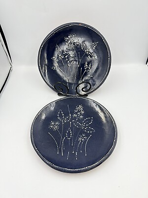 Set Of 3 Vtg Earthen Vessel Pottery Plates 1986 Floral Design Cincinnati Ohio $39.95