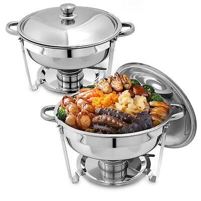 #ad 2 packs 5 Quart Stainless Steel Chafer Round Chafing Dish Buffet Warmer $52.50