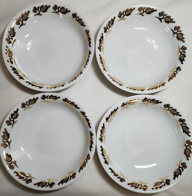 #ad Pottery Barn White amp; Gold Cereal Salad Round Bowls set of 4. 8.5quot;.Japan $45.09