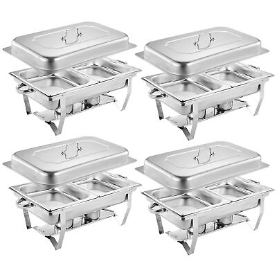 #ad 4PCS Food Trays Chafing Dish Set 8 QT Food Warmer Stainless Steel Buffet Server $325.98