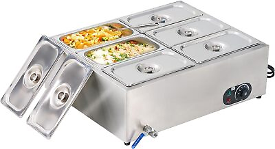 #ad New 6 Pan Commercial Food Warmer Buffet Electric Steam 46Qt Silver $182.98