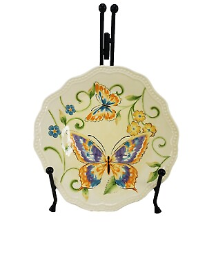 #ad #ad PIER 1 Botanica Ironstone Butterfly Flower Yellow Salad Dessert Plate ONE $9.06