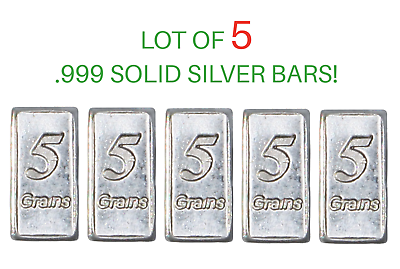 5 PURE SOLID .999 SILVER BARS 1 GRAM GM BULLION PRECIOUS METALS REAL SCRAP OUNCE $8.99