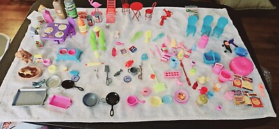 #ad Doll House ACCESSORIES Lot Food Dishes Pets Supplies Furniture Bathroom 150 $12.00
