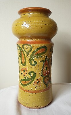 #ad VTG Bitossi Vase By Rosenthal Netter MCM Italian Pottery Yellow Paisley 12quot; $63.64