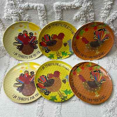 #ad Pottery Barn Kids Thanksgiving Dinner Turkey Plates 9” Children Family Set of 6 $19.20