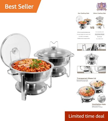 #ad Sturdy amp; Versatile Heavy Duty 4 QT Round Chafing Dish with Glass Lid amp; Holder $131.97