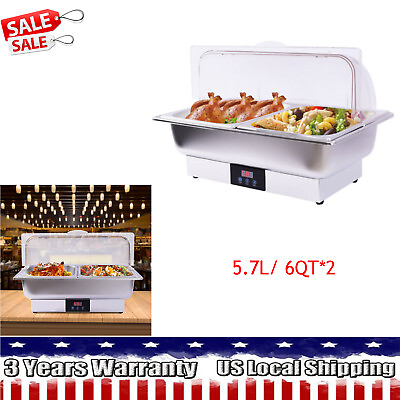 Stainless Steel Buffet Food Warmer Chafing Dish Buffet Set W Clear Roll open Lid $139.65