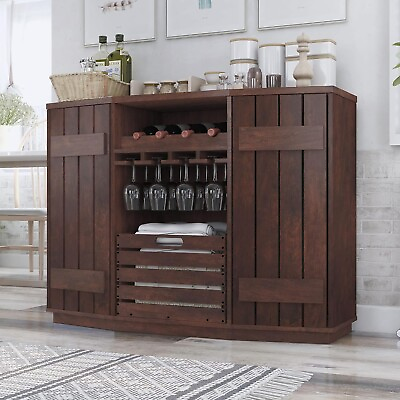 Sideboard Buffet Cabinet Walnut Dining Room Server Removable Crate Wine Rack $404.88