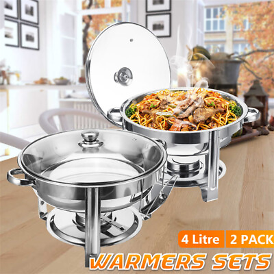 #ad Chafing Dish Buffet Set of 2 Pack 4QT Round Stainless Steel Upgraded Chafer US $71.66