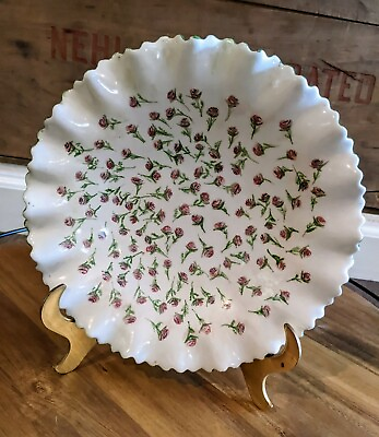 VINTAGE Dish Hand Painted With Small Pink Flowers And Green Scalloped Edge $19.99
