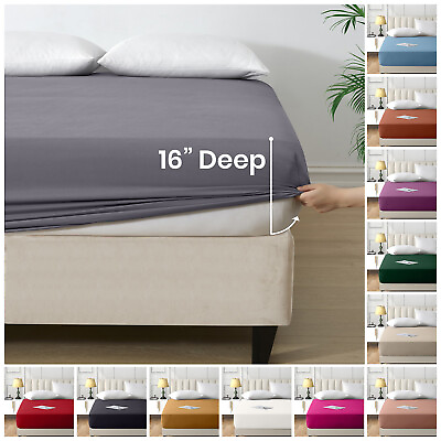 #ad #ad Full Fitted Sheet 16” Extra Deep Pocket Elastic Bed Sheets Twin Full King Queen $12.99