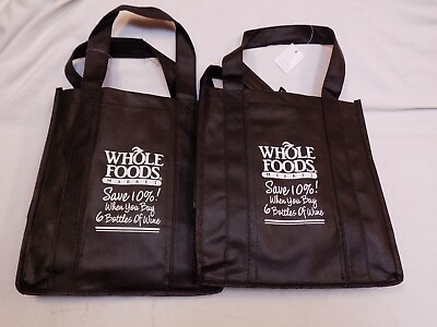 #ad Whole Foods Black Woven Canvas Reusable Wine Bag Holds 6 12 Bottles Set 2 Lot $18.99