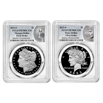 2023 S Proof Morgan and Peace Silver Dollar 2 Coin Set PCGS PR70 DCAM 1st STRIKE $243.99