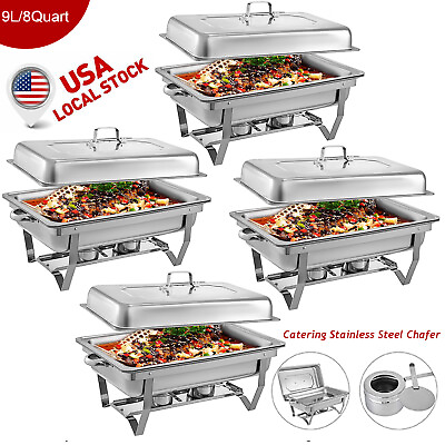 4 Pack 8 QT Stainless Steel Chafer Chafing Dish Sets Catering Food Warmer $135.35