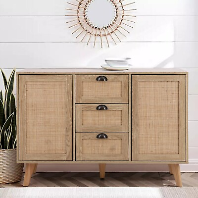 Buffet Sideboard Rattan Cabinet Storage w 3 Drawers 2 Doors Kitchen Dining Room $229.99