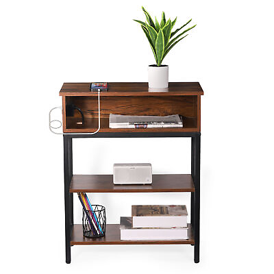 3 Tier End Table w Charging Station Narrow Side Table w USB Portsamp;Power Outlets $53.90