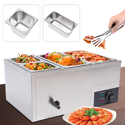 #ad 4 pan Commercial Buffet Food Warmer Intelligent Thermal Soup Bain Marie Pool NEW $127.68
