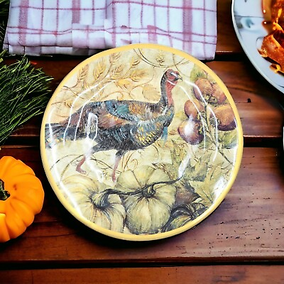#ad Pottery Barn FRESCO TURKEY Plate 9quot; Stoneware 2013 Thanksgiving Harvest $18.00
