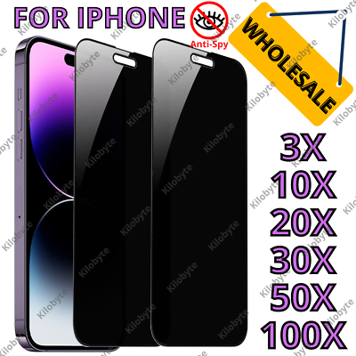 For iPhone 14 13 12 11 Pro Max Tempered Glass Privacy Screen Protectors Bulk Lot $110.51