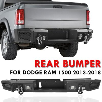 #ad Black Rear Bumper Full Guard w D rings amp; LED Light For 2013 2018 Dodge RAM 1500 $522.49