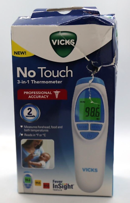 #ad Vicks No Touch 3 in 1 Thermometer Measures Forehead Food Bath Temp Damaged Bx $10.70