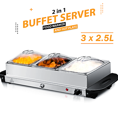 3 X 2.5L ELECTRIC FOOD WARMER BUFFET SERVER ADJUSTABLE TEMPERATURE HOTPLATE TRAY GBP 36.85