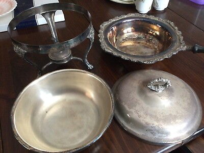 #ad Chafing Dish Silver Plated 5 Piece VTG $25.00
