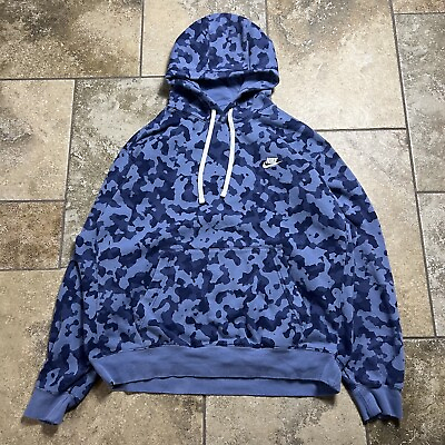 #ad #ad Nike Sportswear Club Fleece Hoodie Blue Camo Men XL Swoosh Sweatshirt Artic Snow $41.90