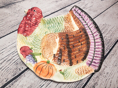 Vintage 6quot; Art Pottery Turkey Shaped Figural Dessert Plate Dish Seasonal Bird $14.99
