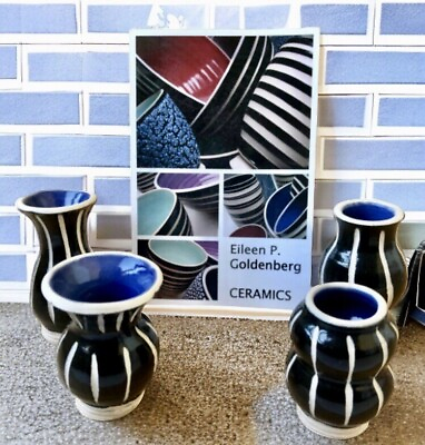 #ad Miniature Art Pottery Vases by Eileen Goldenberg Sgraffito Studio lot of 4 $59.97