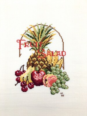 #ad Completed Finished Cross Stitch Fruit Salad 10quot; X 10quot; Pretty 18CT $31.45