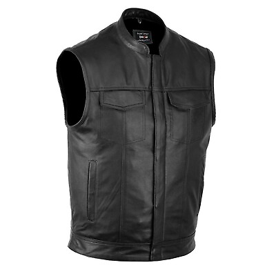 DEFY™ SOA Men#x27;s Motorcycle Club Leather Vest Concealed Carry Arms Solid Back $39.99