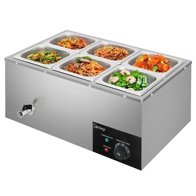 #ad 6 Pans Catering Stainless Steel Countertop Food Warmer Heat 19.2 Qt Electric New $98.49