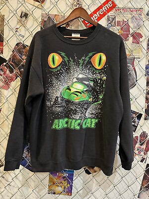#ad Vintage Artic Cat Eyes Racing Pullover Sweatshirt Black Graphic Print Size XL $19.99