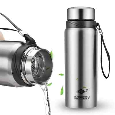 Hot Cold Water Bottle Double Wall Thermal Flask Stainless Steel Thermos 0.6 1.6L GBP 12.98