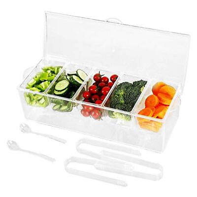 #ad Condiment Tray w Lid Chilled Serving Tray Container 5 Compartment $34.89
