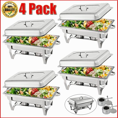 4PCS 9.5QT Chafing Dish Food Warmer Stainless Steel Buffet Chafer W Foldable Leg $128.55