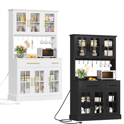 #ad 71#x27;#x27; Kitchen Pantry Cabinet Tall Hutch Cabinet with Power Outlet Buffet Cupboard $211.26